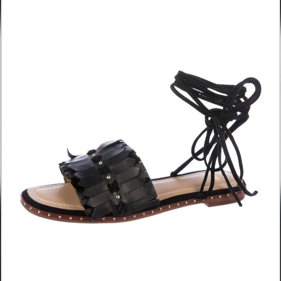NWT Maje Funfiou Leather Gladiator Sandals Black Leather Suede 6 US 36 EU - Picture 1 of 11